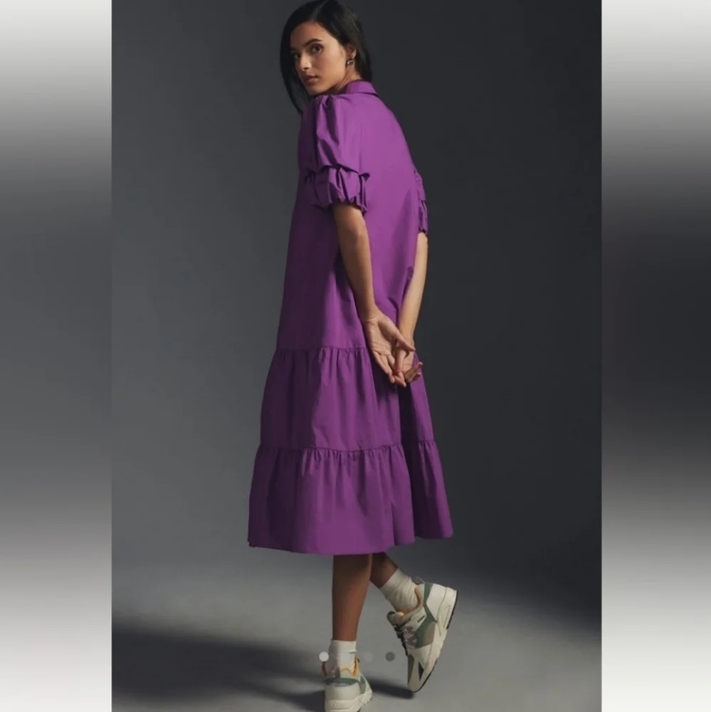 ENGLISH FACTORY TIERED‎ PUFF SLEEVE DRESS PURPLE M - Picture 14 of 15